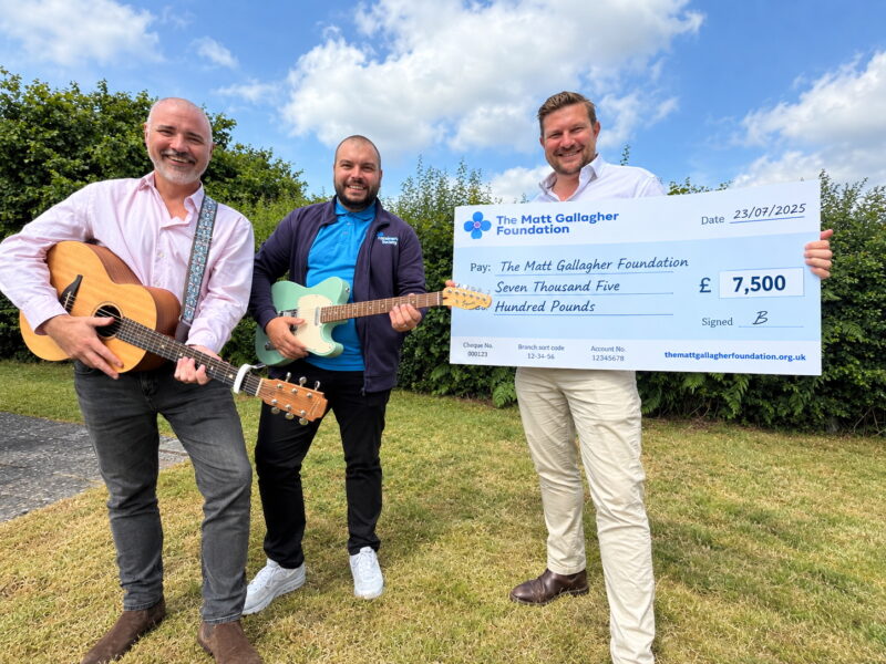 Birmingham Rocks hit the right note with a donation to the Alzheimer's Society. Pictured (from left) are Ciaran Nolan (Creative Energy), Luke Selibas (the Alzheimer's Society) and Jon Robinson (Barberry).
