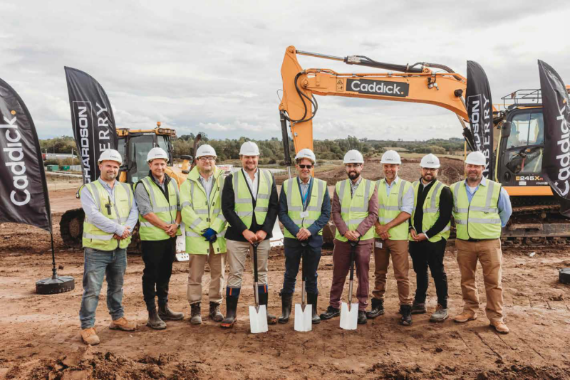Construction work has started on site to deliver parcel delivery firm DPD’s major distribution centre at a new £250 million business park in the North East. Pictured (from left) on site are Michael Dennison, Steve Ford and Steve Bell, all from Caddick, Jon Robinson, of Richardson Barberry, Councillor Andrew Husband, leader of Durham County Council, Jamie Anderson, of DPD, Christian Pape, of Durham County Council, Jake Clifton, of Aecom and Greg Kirby, of Richardson Barberry.