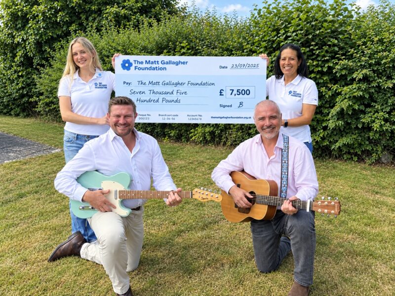 Birmingham Rocks hit the right note with a donation to the Matt Gallagher Foundation. (From left) Holly-Mae Gallagher (Matt Gallagher Foundation), Jon Robinson (Barberry), Laverne O'Reilly (Matt Gallagher Foundation) and Ciaran Nolan (Creative Energy).