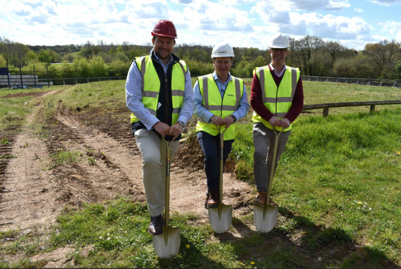Jon Robinson, of Barberry, Ray O'Sullivan, of Caddick, and Jon Mott, of Barberry, launch construction of Barberry's £17 million best in class warehouse development at Quinton Business Park, Birmingham.
